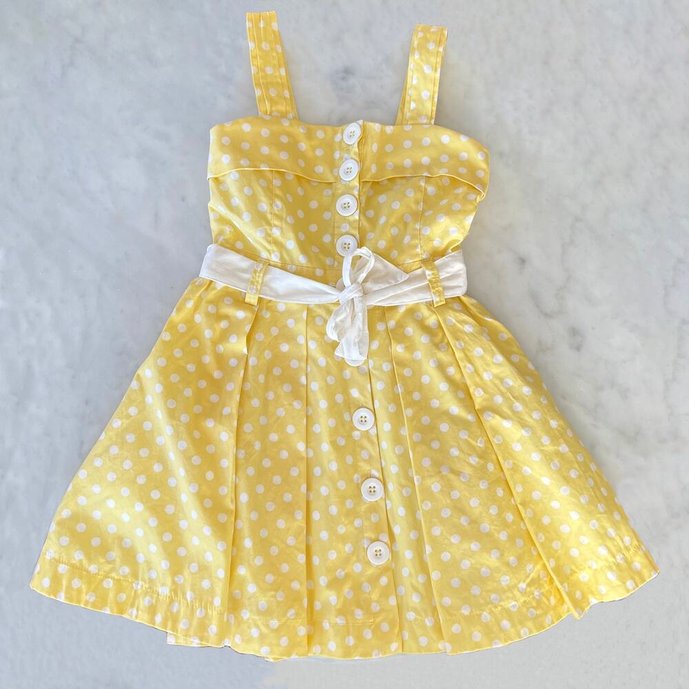 NWT Retro Girls' Polka Dot Fit and Flare Buttercup Yellow + White Dress / 6-7